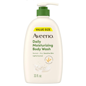 Aveeno Daily Moisturizing Body Wash for Women and Men for Dry & Sensitive Skin, Paraben, Soap & Dye-Free, Gentle Shower Cleanser, Dermatologist Recommended Brand, Lightly Scented, 33 Fl Oz