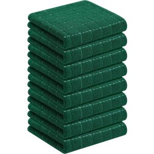 Homaxy 100% Cotton Terry Kitchen Towels(Dark Green, 13 x 28 inches), Checkered Designed, Soft and Super Absorbent Dish Towels, 8 Pack