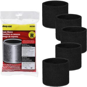 Shop-Vac 90585 Foam Sleeve Filter Replacements for Most Shop-Vac Wet/Dry Vacuum Cleaners 5 Gallon and Above, Replace Parts # 9058500, 5 Pack