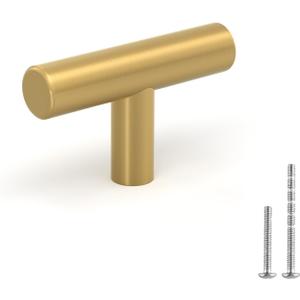 LONTAN 12 Pack Gold Drawer Knobs for Dresser Kitchen Cabinet Knobs Gold Hardware for Cabinets Brushed Brass T Bar Knobs for Dresser BathroomStainless Steel