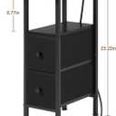 LOAKEKEL Narrow Nightstand with Charging Station, End Tables Living Room Set of 2, Skinny Side Table with Fabric Drawers, Slim Sofa Table for Bedroom, Small Spaces, Couch, Black