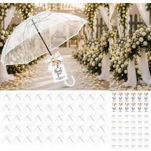 50 Pack Wedding Clear Umbrella Bulk for Rain, Transparent POE Auto Open,Large Windproof Stick Umbrellas with White J-Hook Handle for Guests, Wedding Bride Groom Photography, Prom, Graduation, Golf, Parties, Transparent Umbrella.