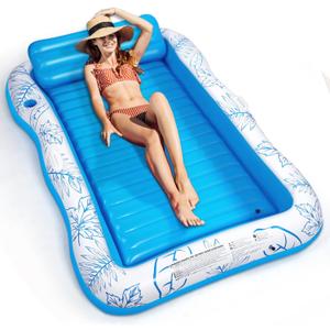 Inflatable Adult Pool Lounger Float - BAIAI Large Beach Sun Tanning Floats Raft Sunbathing Water Lounge Floaties Tub with Drink Holder - Blow Up River & Lake Suntan Floating Swimming Mattress Mat