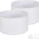 OUTON White Lamp shades Set of 2, Large Drum Lamp Shades for Floor Lamps, 16" Top x 16" Bottom x 9" High, Easy to Assemble, Replacement Linen Lampshades for Table Lamps & Bedside Lamps (1.65" Spider)