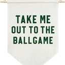 AGMDESIGN Take Me Out To The BallGame Canvas Hanging Pennant Flag Banner, Room Wall Decor, Home Playroom Kids Room Nurserys Flag Decor, Sports Fan Gifts for BallGame Lovers, Baseball Door Hanger (Beige-Green2)