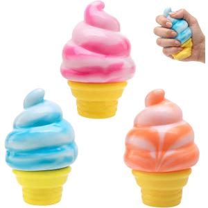 3PCS Ice Cream Squishy Toy,Slow Rise Soft TPR Stress Relief Squeeze Toy, Cute Ice Cream Cone Fidget for Adults, Classroom Prizes Party Favors