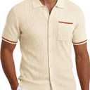 COOFANDY Men's Knit Button Down Shirt 2025 Vintage Short Sleeve Polo Shirt Casual Beach Tops (3X-Large, Cream)