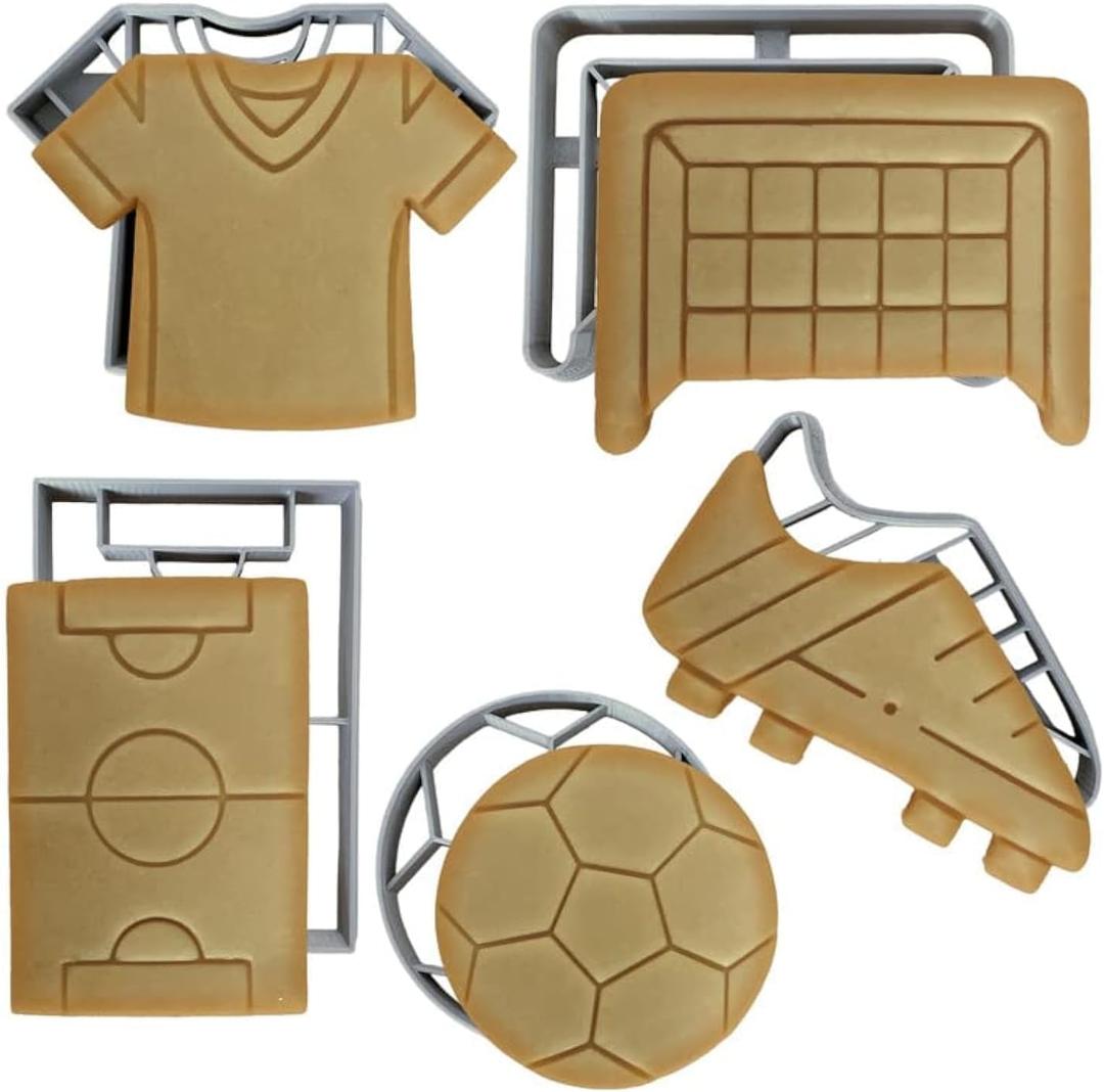 Soccer Cookie Cutter Set of 5 - Soccer Ball Shapes & Stamps, Sports Jersey Cookie Cutter for DIY Baking Supplies - Kit for Sports-Themed Party