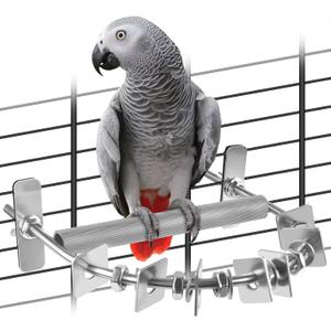 Bird Perch for Cage, Stainless Steel Parrot Perches with Metal Chew Toys, Bird Nail Trimming Cage Accessories for Cockatiels, Macaws, African Grey, Amazon Parrots