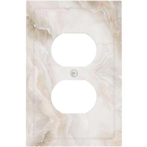 Beige Cloudy Marble Cream White Abstract Print Outlet Covers 1 Gang Duplex Light Switch Cover Decorative Switch Plates Electrical Receptacle Faceplate Wall Plate for Bathroom Bedroom Decor