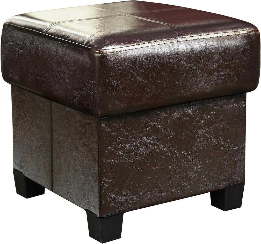 GLAXYFUR Storage Ottoman Cube Folding Footstool PU Leather Bench with Legs, Ottoman with Storage for Living Room, Bedroom, Brown (15.7" Brown)