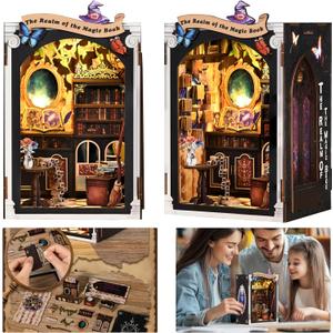 ISSEVE Book Nook Kit, DIY Miniature House Kit for Adults Teen Beginners, Dollhouse Mini Booknook Kits, Tiny House Bookshelf Decoration, 3D Wooden Puzzles Crafts Gifts (Magic Book House)