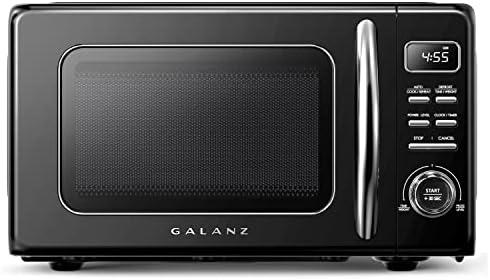 Galanz GLCMKZ09BKR09 Retro Countertop Microwave Oven with Auto Cook & Reheat, Defrost, Quick Start Functions, Easy Clean with Glass Turntable, Pull Handle, 0.9 cu ft, Black