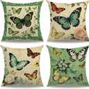 Vintage Butterfly Throw Pillow Cover 18x18 inch,Watercolor Bloom Flowers Garden Cushion Cover Farmhouse Nature Theme Spring Home Decorative Pillowcase ,4Pack for Sofa Couch Porch Patio (Beige)