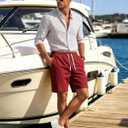 Men's Corduroy Shorts Casual Elastic Drawstring Lightweight Summer Beach Shorts with Pockets (Red, S)