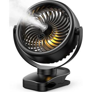 TYZU 7 Inch Portable Misting Fan 4000mAh Battery 360 Rotatable 130mlTank 4 Speeds and Timer, Fan for Baby, Office,Travel,Treadmill, Outdoors Camping,Golf Cart (Black)