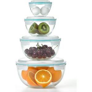 Glasslock Mixing Bowl with Latching Lids 8Pieces Set – Airtight, Leakproof, BPA Free Lids, Nesting, Meal Prep, Baking, Salad, Food Storage & Serving Bowl, Microwave, Fridge & Freezer, Dishwasher Safe