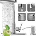 Kitchen Faucets with 4 Modes Pull Down Sprayer, Brushed Nickel Kitchen Sink Faucet with Soap Dispenser, Stainless Steel Modern Waterfall Faucet for Kitchen Sink, Bar, Laundry, Rv