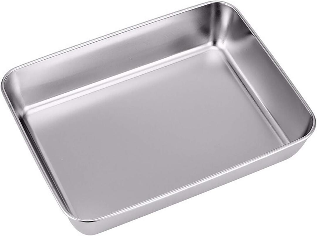 Sheet Pan,Cookie Sheet,Heavy Duty Stainless Steel Baking Toaster Oven Jelly Roll Deep Edge,Superior Mirror Finish, Dishwasher Safe (7.9 * 9.85 * 2 inches)