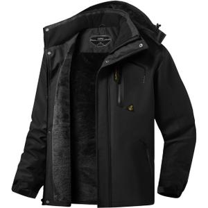 ASPO Men's Waterproof Ski Jacket Winter Warm Snow Coat Fleece lined Snowboard Hooded Mountain Windbreaker Raincoat Hiking (L)