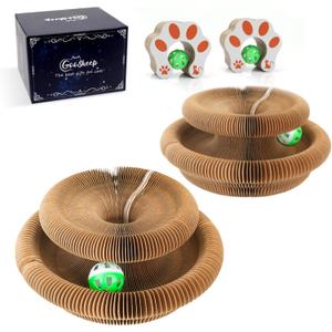2Pack Magic Organ Cat Scratching Board Cat Accordion Toy Cats Scratching Post Ball Track, Kitten Fun Intelligence Physical Exercise Educational Toy Kitty Kurlz (Round-2PK)