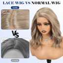 HAIRCUBE Synthetic T Lace Front Wig,Side-Parted Glueless Lace Wigs for Women, 16-Inch Shoulder Length Wavy Style for Daily Wear, Party & Date (Mixed Ash Blonde)