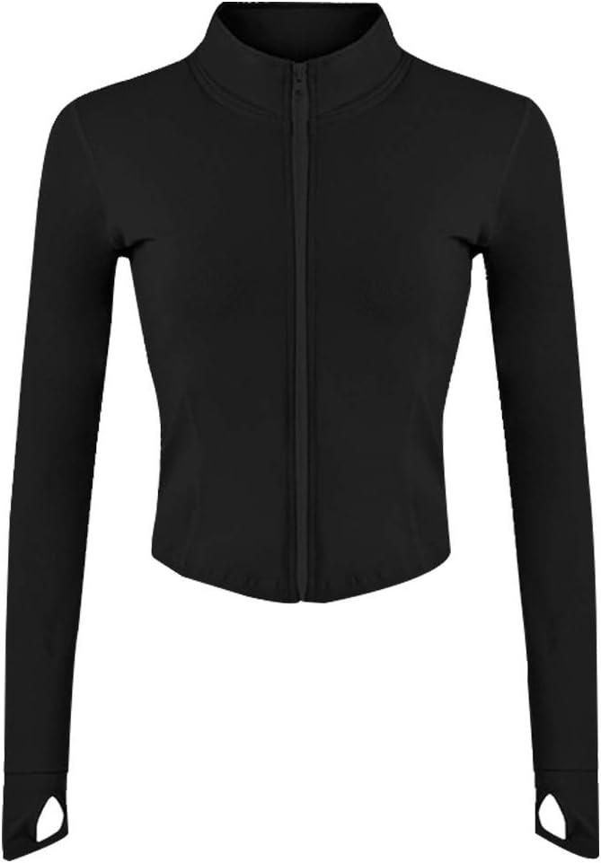 Gihuo Women's Workout Jacket Lightweight Zip Up Athletic Cropped Running Jacket (Black)