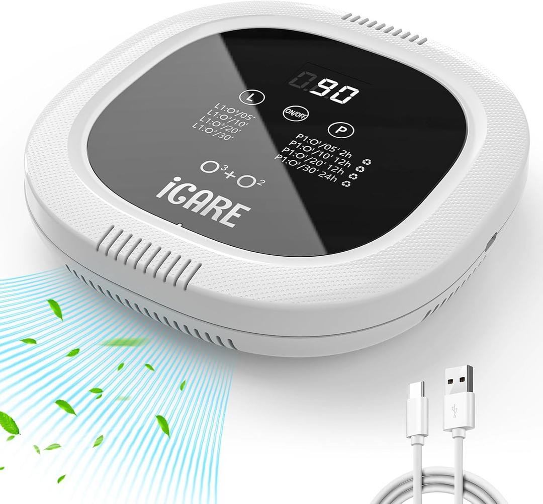 Ozone Odor Eliminator for Strong Odor 10,000mAh Rechargeable Cat Litter Deodorizer Dog Poof Odor Removal Ozone Air Purifier for Bedroom Toilet Kitchen Pets Shoe Smoke Car Formaldehyde Air Freshener (White)