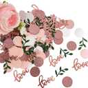 200 Pcs Rose Gold Glitter Wedding Table Confetti, Greenery Eucalyptus, Bridal Shower Decorations, Pink Love Confetti, Engagement Party Scatters