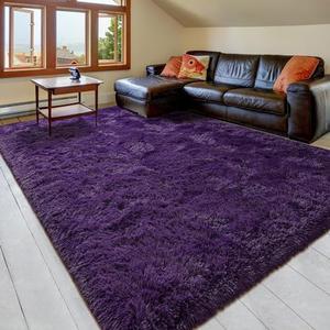 Pacapet 5x8 Fluffy Rugs for Living Room Bedroom, Dark Purple Shag Large Area Rug, Ultra Soft Plush Fuzzy Carpet for Kids Girls Boys Room Nursery Dorm Home Decor