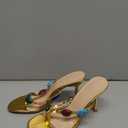 Women's Jeweled Thong Strappy Sandal Summer Mules Kitten Heels Flip Flop Round Open Toe Mid Heels Fashion Wedding Party Dress Thong Casual Shoes (6.5, Gold)