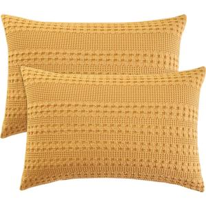PHF 100% Cotton Waffle Pillow Shams King Size, 2 Pack 20" x 36" Soft Skin-Friendly Pillowcases, No Filling, Aesthetic Woven and Breathable Waffle Weave Pillow Case Covers for Bed, Honey Yellow