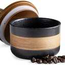 Miamolo Small Ceramic Jar with Lid, Coffee Container Kitchen Food Storage Jars for Spice Sugar Tea Bag Matcha Container Airtight, Stacairtightkable Decorative Jars for Countertop, Black & 5oz