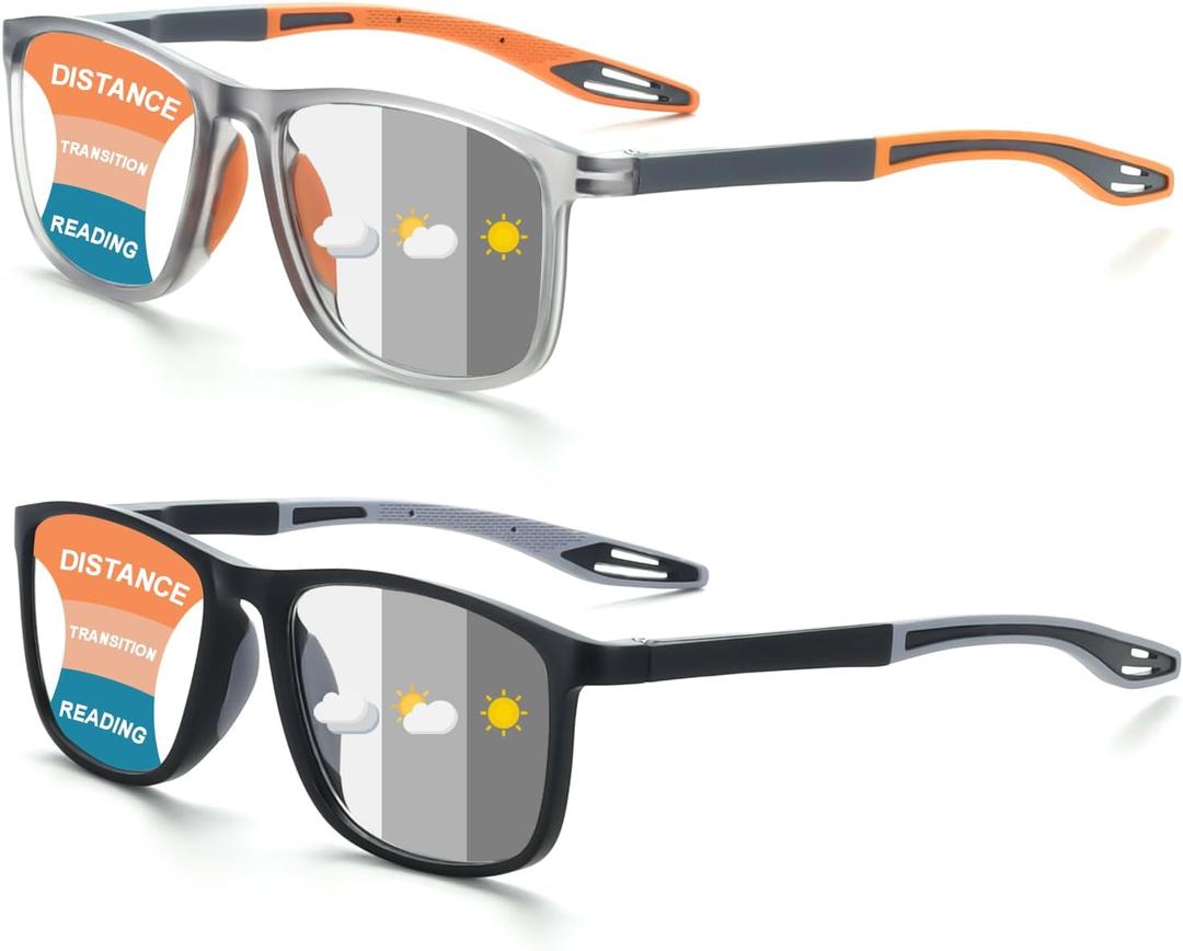 BLOEXCLU 4 Pack Progressive Multifocus Reading Glasses for Men Women TR90 Sports Style Anti-Blue Light Computer Readers (Black & Grey)