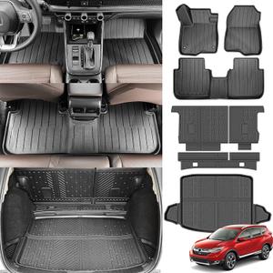 Cargo Mats for 2017-2022 Honda CRV Fuel Model Floor Liners with Trunk Mat Backrest Mat All Weather Rear Floor Trunk Liners for 2017 2018 2019 2020 2021 2022 CR-V (Fit 17-22 Fuel Model Only)