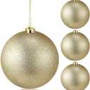 Liliful 4 Pcs Large Outdoor Christmas Ornaments Plastic Jumbo Fillable Balls Ornament Big Xmas Tree Hanging Decoration for Home Outside Holiday Lawn Yard Party, 3.9 Inch (Glitter Gold)