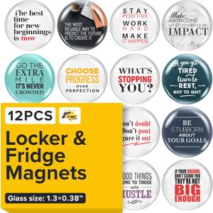 2 x Super Cute Fridge & Locker Magnets  12 Glass Magnets with Vibrant Colors  Strong Hold for Photos, Notes, Recipes  Aesthetic Refrigerator Decoration - Perfect for School & College Locker (Medium, Business)