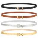 WHIPPY Set of 4 Women Skinny Belts Thin Leather Waist Belt with Alloy Pin Buckle for Pants Jeans Dresses, Black/Brown/Gold/Silver,Fits Waist 23"-26"
