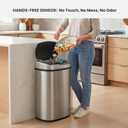 iTouchless 13 Gallon Oval Sensor Trash Can with AC Adapter & Odor Filter, 50L Automatic Kitchen Bin, Fingerprint-Proof Stainless Steel, Hands-Free Motion Lid, Quiet Soft-Close, Brushed Silver