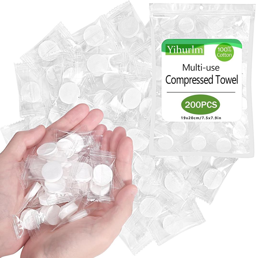 Compressed Towels, 200PCS Portable Compressed Towel Tablets, Disposable Cotton Towel Face Washcloths for Travel Camping Sport, Home Hand Wipes