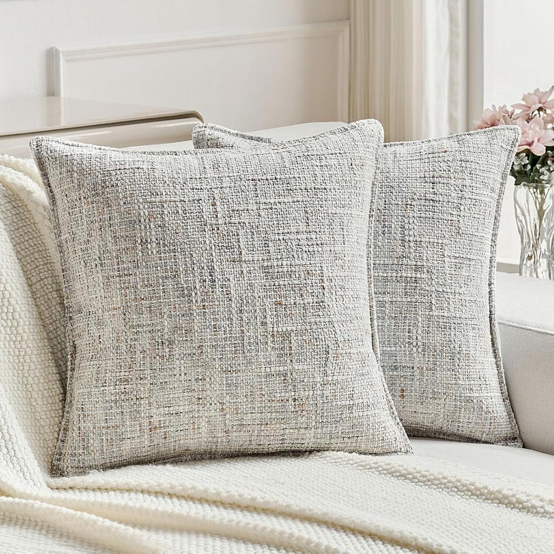 FUTEI Grey Decorative Throw Pillow Covers 18x18 Inch Set of 2,Soft Chenille Tweed Textured Cushion Case,Modern Home Decor for Couch Bed Living Room