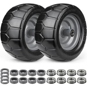 11x6.00-5 Flat Free Tires, Zero Turn Mower Front Tires,11x6.00-5 Solid Lawn Mower Tires and Rim Assembly with 3/4" & 5/8" Bearing,6"-8" Centered Hub for Bad Boy Mower (11x6-5 Flat Free Tire(Silvery))
