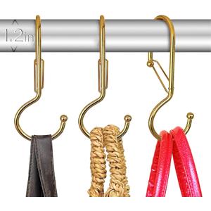 6 Purse Hanger for Closet. Tote Hanger. S-Shaped Hooks S Hooks Twist Design. Anti Drop S-Shaped Hook for Hanging Handbags with Safety Buckle to Prevent Falls. Heavy Duty. (Gold, Twisted)