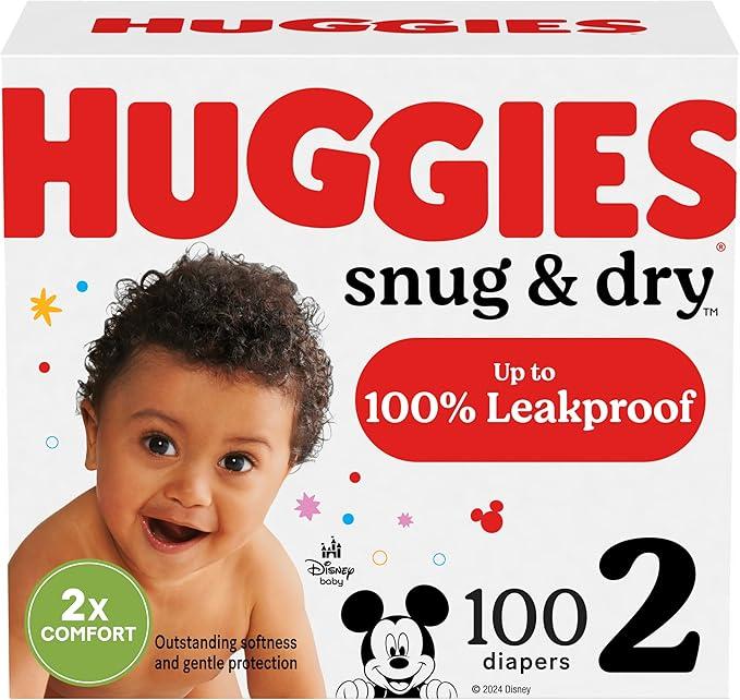 Huggies Size 2 Diapers, Snug & Dry Baby Diapers, Size 2 (12-18 lbs), 100 Count
