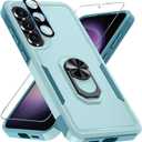 Janmitta for Samsung Galaxy S25 FE Case with Screen Protector+Camera Lens Protector,Heavy Duty Shockproof Full Body Protective Cover Built in Rotatable Metal Ring Holder Kickstand,2025 Mint Green