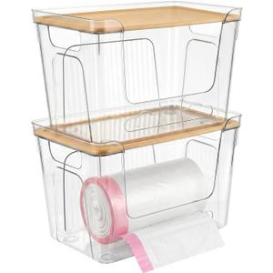 CANTAMI Trash Bag Dispenser with Lid, 2 Pack Plastic Stackable Trash Bag Holder, Extra Large Garbage Bag Dispenser for Kitchen, Laundry Room, Under Sink Organization and Storage
