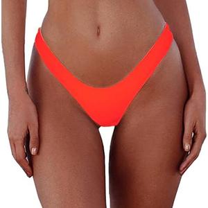 SherryDC Women's Sexy Cheeky Thong Brazilian Cut Low Rise High Leg Bikini Bottom, Mediu