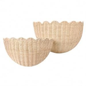 2Pcs Scalloped Wall Basket Set (16×10×8in & 14×8×6in), Handwoven Rattan Wicker Hanging Baskets, Boho Style Wall Decor and Storage Organizer for Living Room, Bathroom, Bedroom, or Entryway, Missing pcs