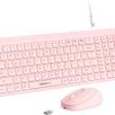 Pink Wireless Keyboard and Mouse Combo for Desktop Mac iPad Bluetooth 2.4 Ghz Rechargeable Slim Silent Click with Number Pad Compatible with Pc, Laptop, Tablet (Pink)