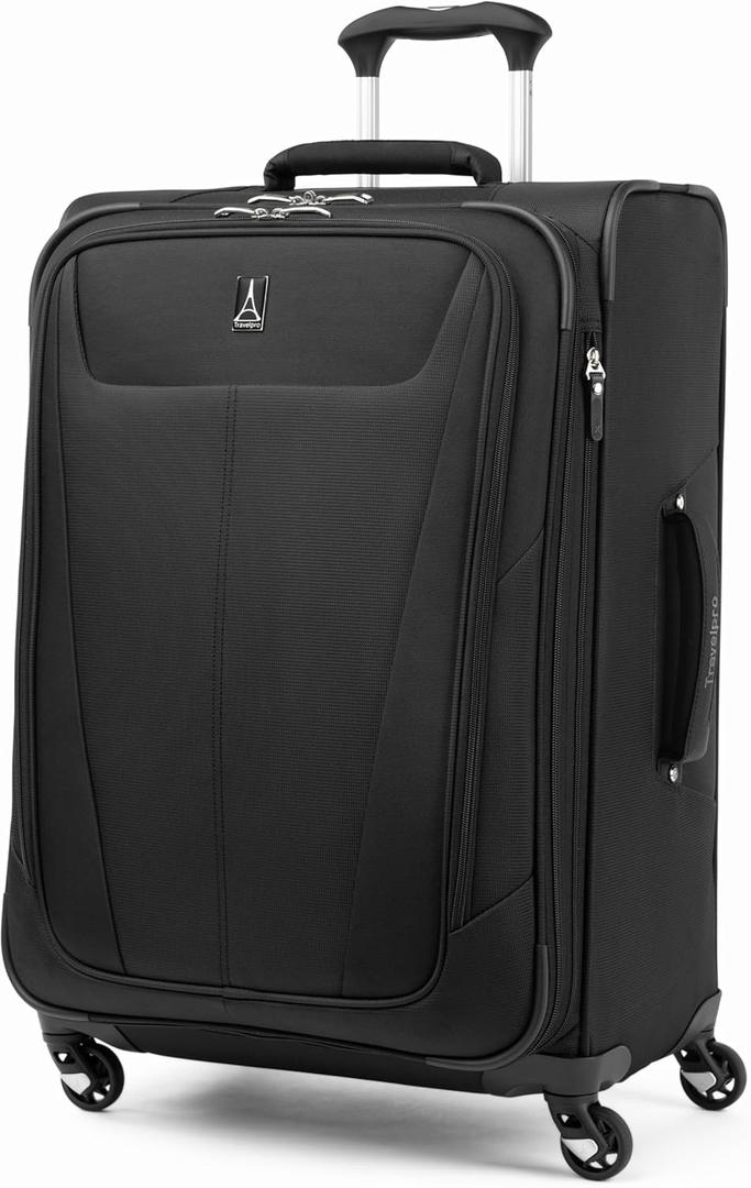 Travelpro Maxlite 5 Softside Expandable Luggage with 4 Spinner Wheels, Lightweight Suitcase, Men and Women, Black, Checked-Medium 25-Inch
